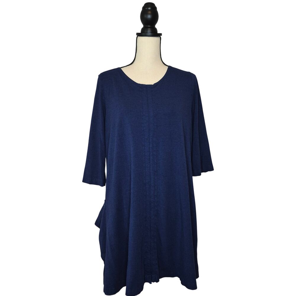 Bryn Walker Bamboo Cotton Spandex Tunic Shift Dress Navy Blue Pocket Lagenlook S